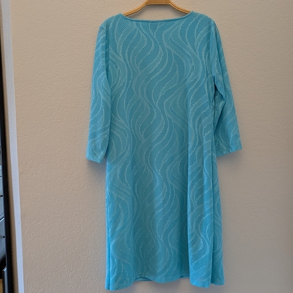 Dana Buchman Teal Mesh Overlay Midi Dress Large - Picture 6 of 6
